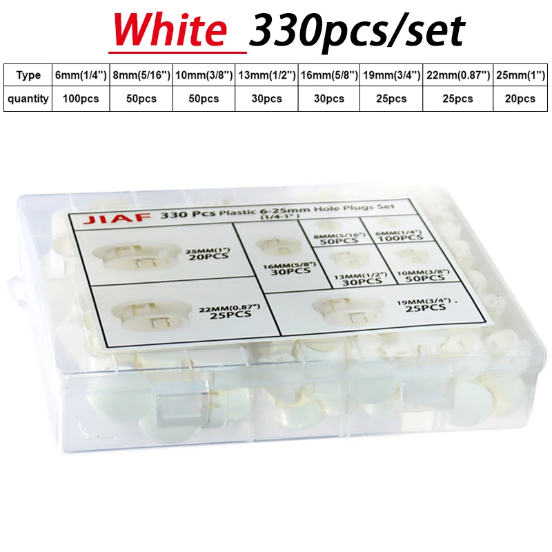 Description Picture 4 of item330Pcs 6-25mm(1/4-1") Plastic Hole Plugs Set Dust-proof Snap-on Plug Three Colors Plugging Cover Nylon Cap Hole Cap