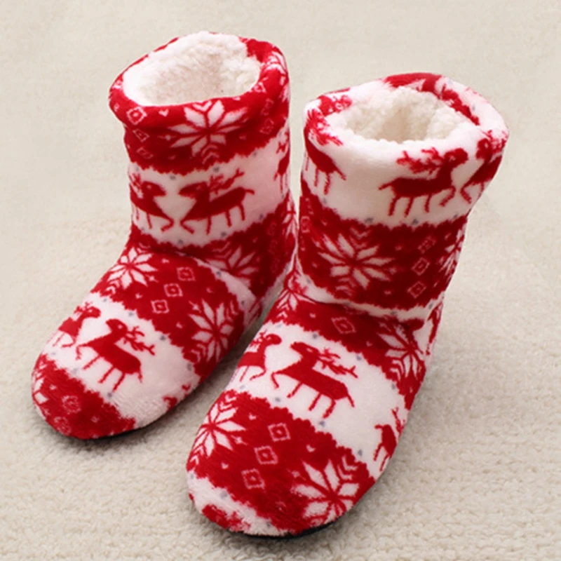 

Women Cotton Shoes Winter Warm Furry Slides Christmas Elk Floor Ladies Shoes Plush Fashion Indoor Home Non-Slip Female Slippers