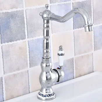 

Polished Chrome Brass Bathroom Kitchen Basin Sink Faucet Mixer Tap Swivel Spout Single Ceramic Base One Hole Deck Mounted msf670