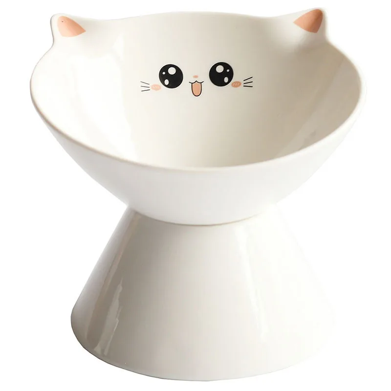 New Pet Cat Ceramics Bowl Classical Cervical Health Protective Bowl High Base Water Food Feeder for Puppy Kitten Pet Feeding - Цвет: white