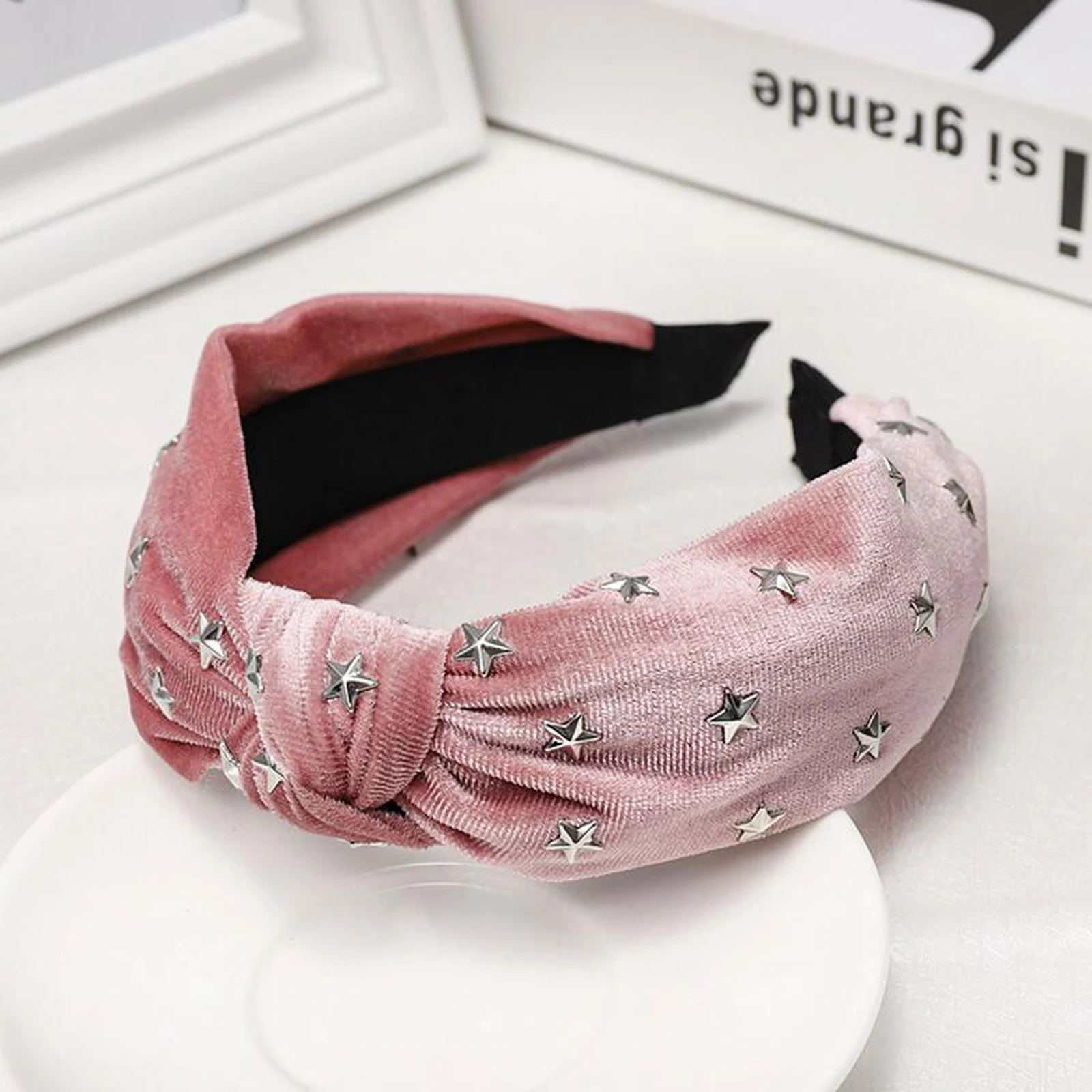 Новая мода фланелевая повязка на голову блестящая Звезда Hairband мягкий Средний обруч с бантиком Женская дикая Повседневная тюрбан Украшения для волос оптом