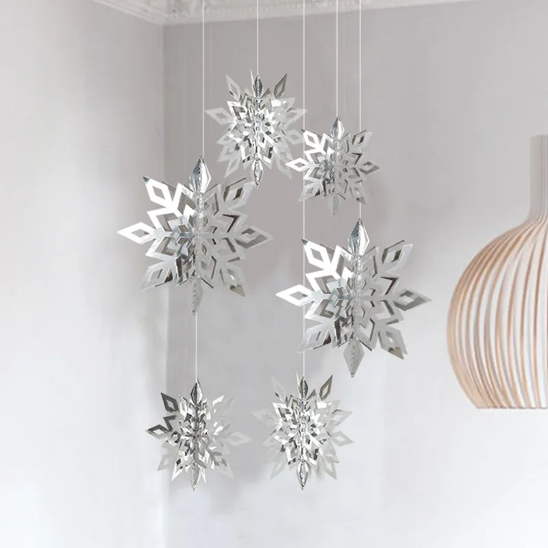 Silver 6 шт. белый/серебристый/розовый/золотой/Красный 3D Бумага Снежинка Висячие Рождество год Свадебные украшения День Рождения Вечеринка домашний декор - Цвет: Silver