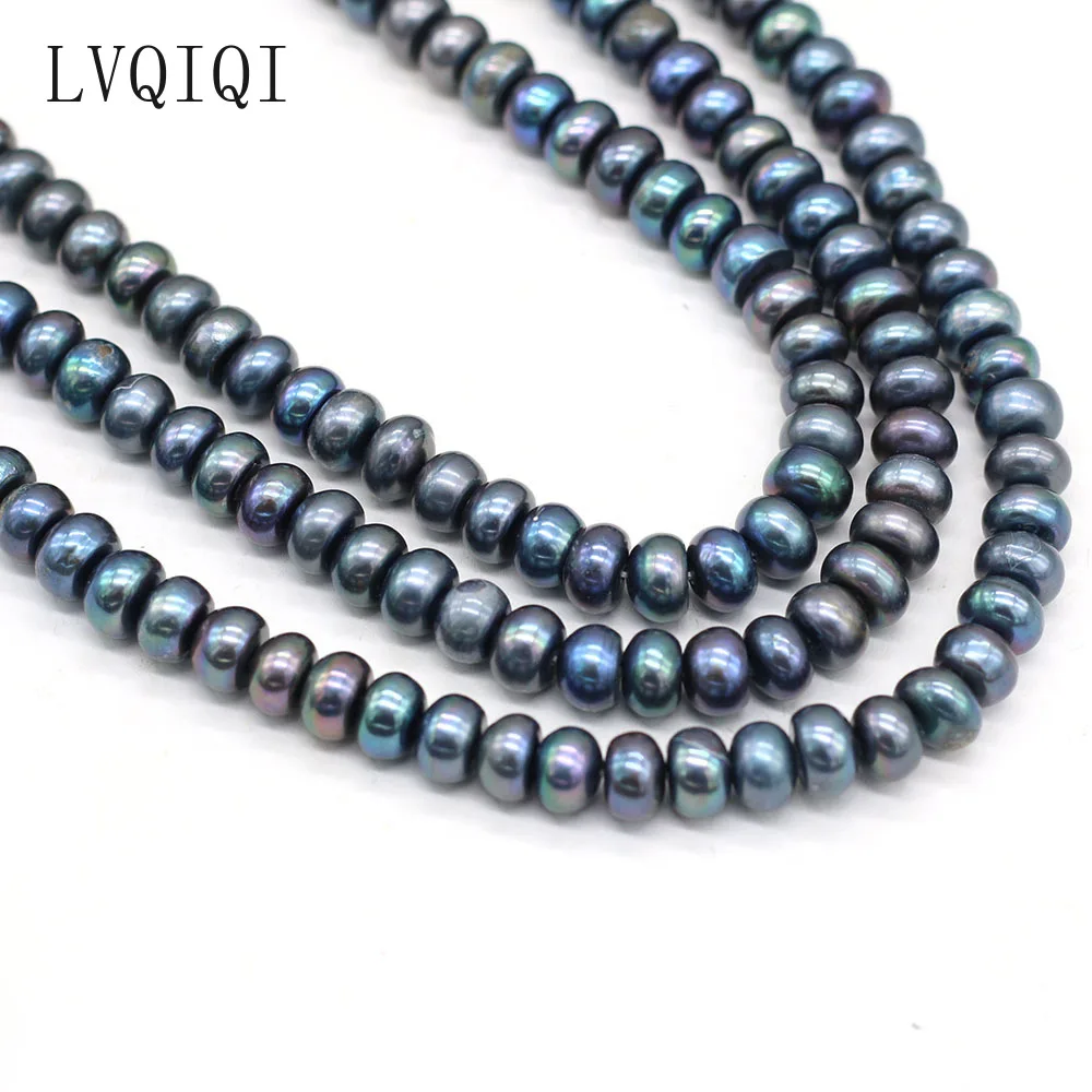 LVQIQI Natural Freshwater Pearl Oblate Black Beads Loose Bead For Jewelry Making DIY Charm Bracelet Necklace Earring Accessories