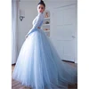 Light Blue Long Tulle Skirt Ball Gown Sweep Train Prom Skirts 7 Layers Tulle Women Vintage Maxi Skirt Custom Made Saia Longa 2