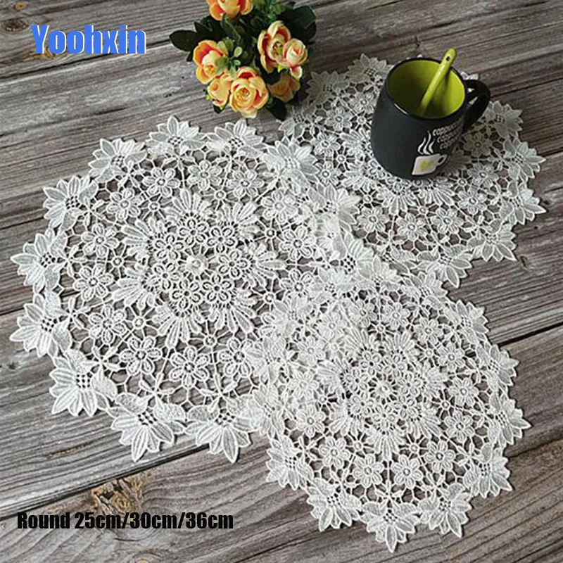 New White Lace Round Embroidery Table Place Mat Wedding Pad Cloth Dish