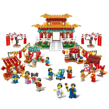 

2020 Chinese New Year Temple Fair Toys Compatible Lepining Set Building Blocks Bricks 80105 Assembly Kid Toys New Year Gift