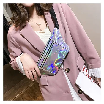 

Fashion Women Pink Waist Bag Ultra-thin Casual Laser Storage Bags Phone Case Pouch Popular Bags Popular Protable Diagonle Bag