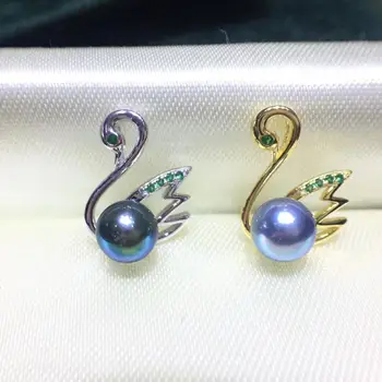 

Swan Nice Quality 925 Sterling Silver Pendant Mounts Findings Set Women's Parts for Oyster Edison Pearl Coral Jade Beads Stones