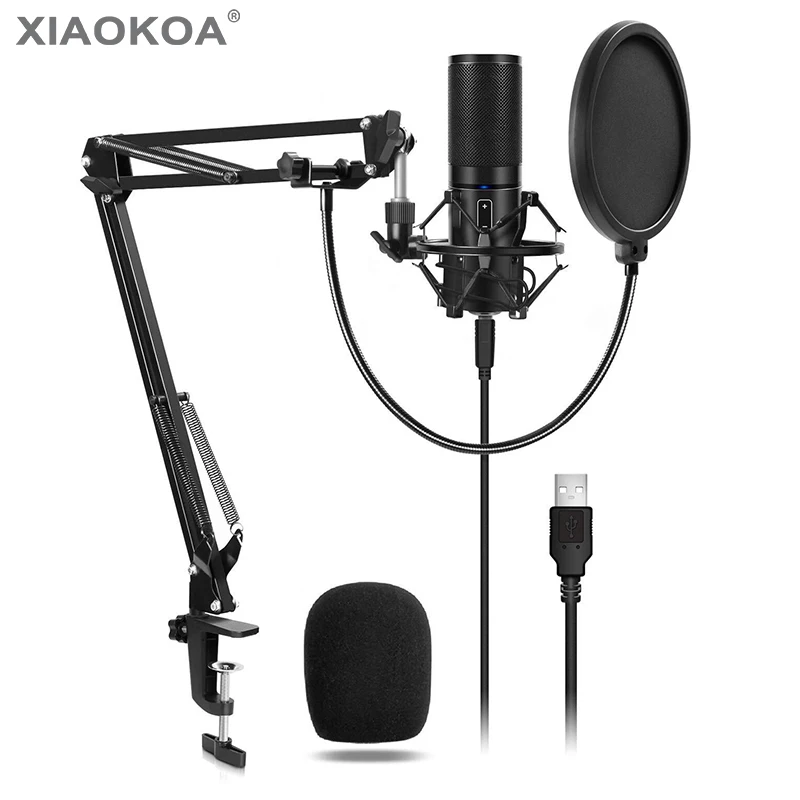 

Xiaokoa PC USB Microphone Kits Q9 Condenser Computer Cardioid Mic for Karaoke Podcast YouTube Video Studio Recording Microphone