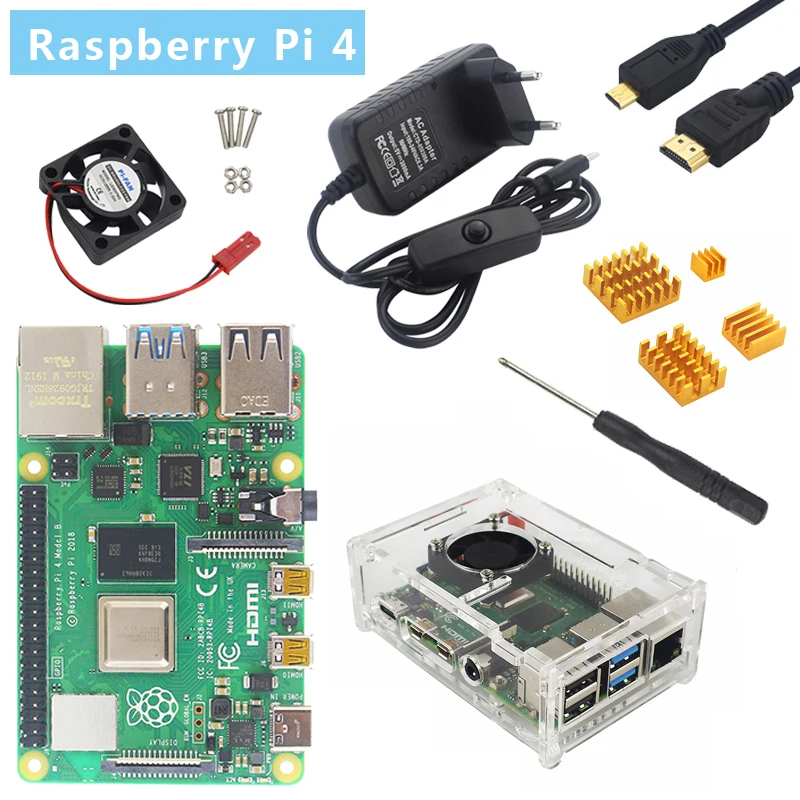 

Raspberry Pi 4 Model B Board 1G 2G 4G RAM 2.4G&5G WiFi Bluetooth 5.0 with Case Power Supply Heat Sink for Raspberry Pi 4 Model B