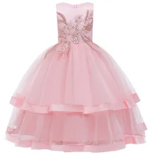 Рождественская Одежда для маленьких девочек; длинное торжественное кружевное платье принцессы с вышивкой для девочек-подростков; элегантное праздничное платье для дня рождения; платье для девочек