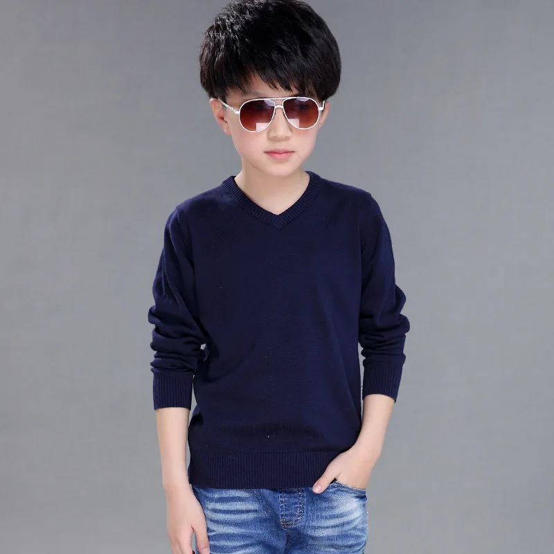 

Solid Knit Sweaters Teenage Boys Long Sleeve Knitting Pullovers For Kids Spring 2020 V-neck Cotton Sweater Baby Boy Tops Clothes