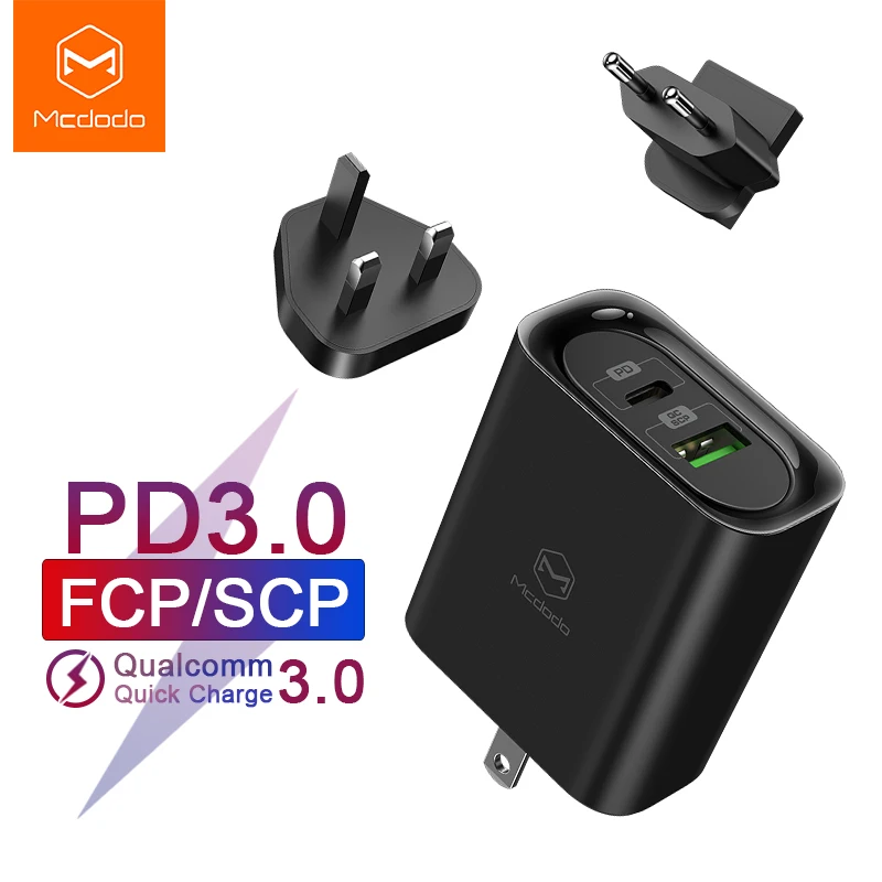 Адаптер Mcdodo 3 в 1 EU US UK 30 Вт PD USB зарядное устройство для Macbook iPhone Samsung AFC Xiaomi Huawei SCP/FCP 5A