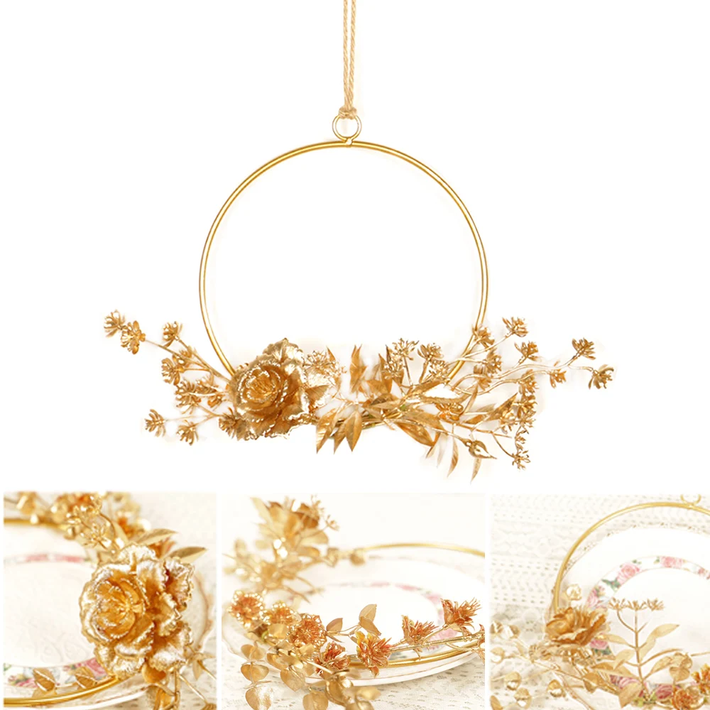 A3 Color Wall Hanging Metal Wreath Pendant Decorations Hoop Wreath Gold Flower Wall Ornament Wrought Iron Decoration - Цвет: A3