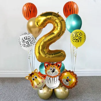 

18pcs animal balloon kit boys birthday party decoration wild one party 32inch number ballons jungle baloons baby shower deco