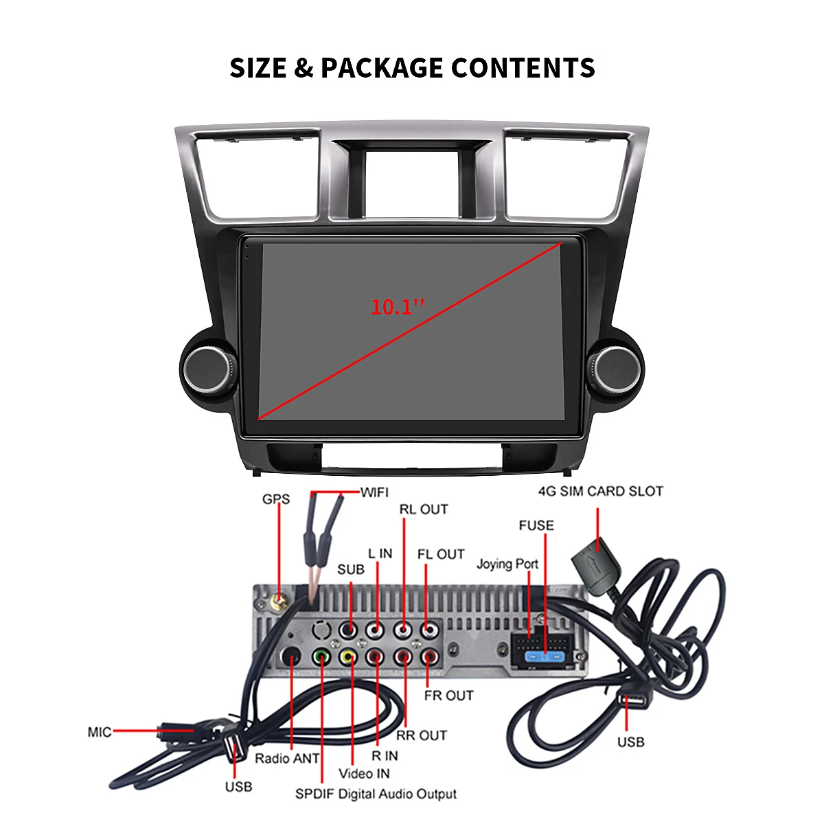 Top DSP Carplay 10.1" Android 8.1 Car Multimedia Radio for Toyota Highlander 2009-2014 GPS Subwoofer SPDIF WiFi 4G SIM DVR DAB OBD 24
