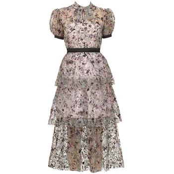 

2020 new arrvive irregular collar short sleeve long cake dress