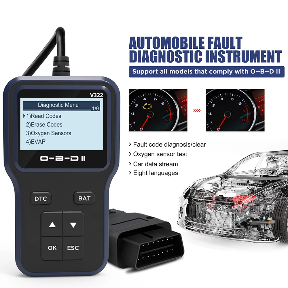 Automobile Fault Diagnostic Instrument with Backlight LCD Screen Plug and Play Universal Car Tool Engine Code Reader | Инструменты