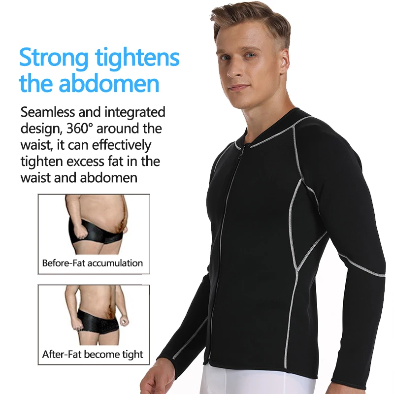 Мужской шейпер с длинным рукавом, неопреновый костюм для похудения, костюм для сауны, тренировочный жилет, черная рубашка для тренировки тела, Корректирующее белье для фитнеса