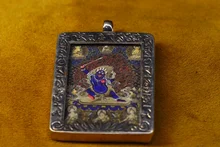 

Home Decor 2"Tibet temple Old Bronze Gilt silver Thangka Mahakala Buddha Statue Amulet Pendant Town House Exorcism