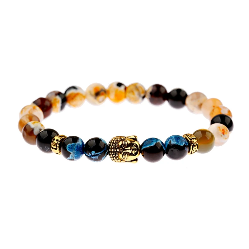 Ethnic Silver Buddha Alloy Purple Stone Beaded Bracelet For Women Buddhism Yoga Bracelet Men Bangles Homme Jewelry - Окраска металла: Style 3