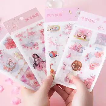 

4Sheet/pack new cute Pink Sakura Flowers Decor Stickers Adhesive Stickers DIY Decor Diary Stationery Stickers Children Gift