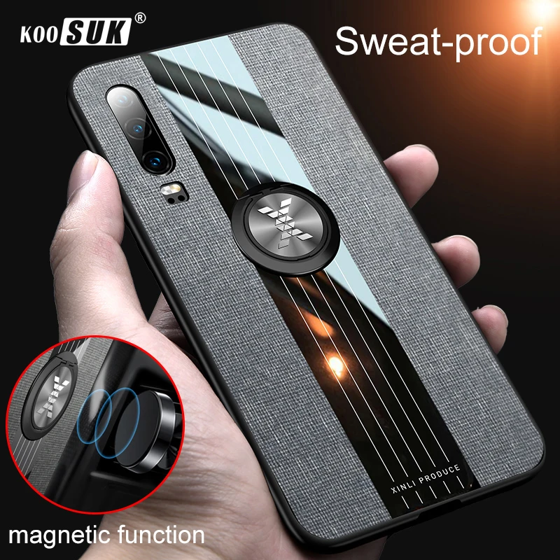 

Luxury Phone Case For Huawei P30 Pro P20 Lite Car Magnetic Ring Stand Cloth Back Cover Shockproof Bumper Casing Fundas