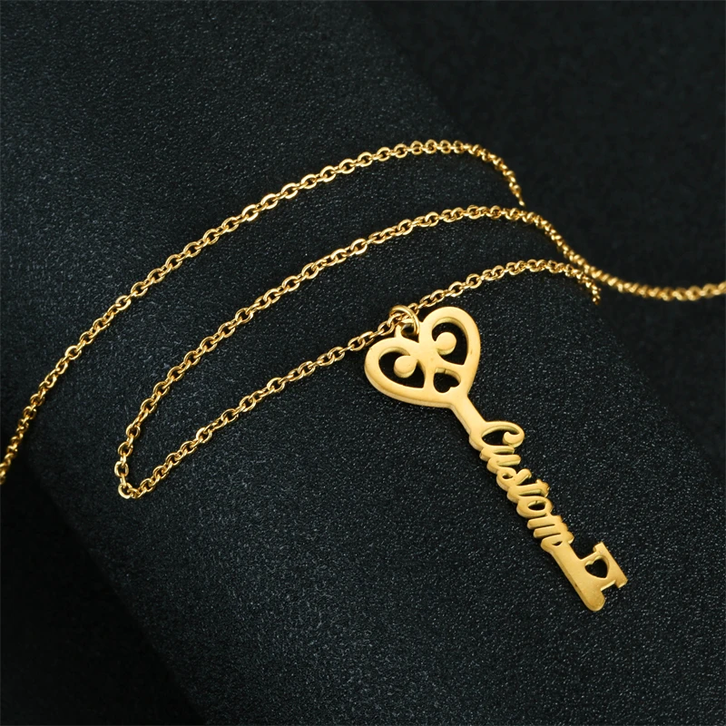 

Stylisteel Gold Plated Stainless Steel Key with Custom Name Necklace Female Wedding Engagement Neck Collar Valentine's Day Gift