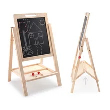 Dziecięca drewniana dwustronna sztaluga stojąca tablica biurko edukacyjne rysunek zabawka nauka tablica tanie tanio CN (pochodzenie) Drewna Wooden Adjustable Art Easel Kids Learning Painting toys Unisex Other 3 lat