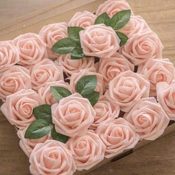 

Artificial Flowers Blush Roses 50Pcs Real Looking Fake Roses W/Stem for DIY Wedding Bouquets Centerpieces Bridal Shower Party Ho