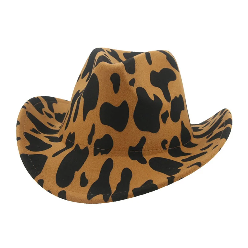 

Ковбойская шляпа Fedoras, ковбойская Панама cowgirl с широкими полями и коровьим узором, модные повседневные фетровые шляпы Jazz
