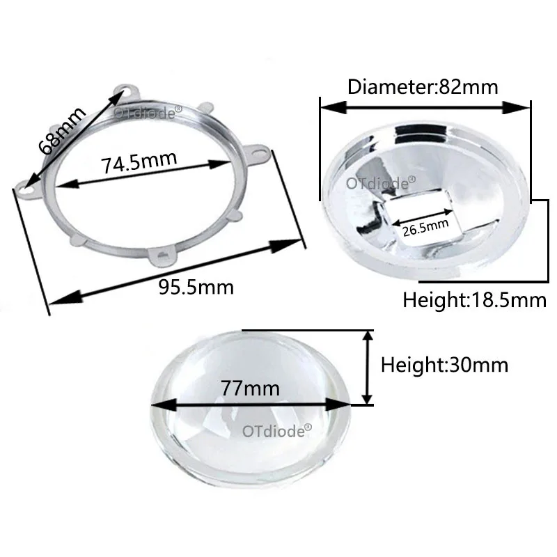 1Set High Quality 77mm LED Optical Lens Reflector+ 82mm Reflector Collimator+ Fixed Bracket for 50W-150W High Power LED Chips