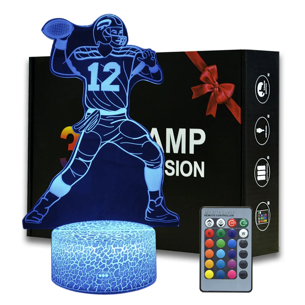 

3D Illusion Footballer Night Light Rugby Player Desk Lamp Kids Bedroom Decoration Lamp Creative Gifts For Birthday Christmas