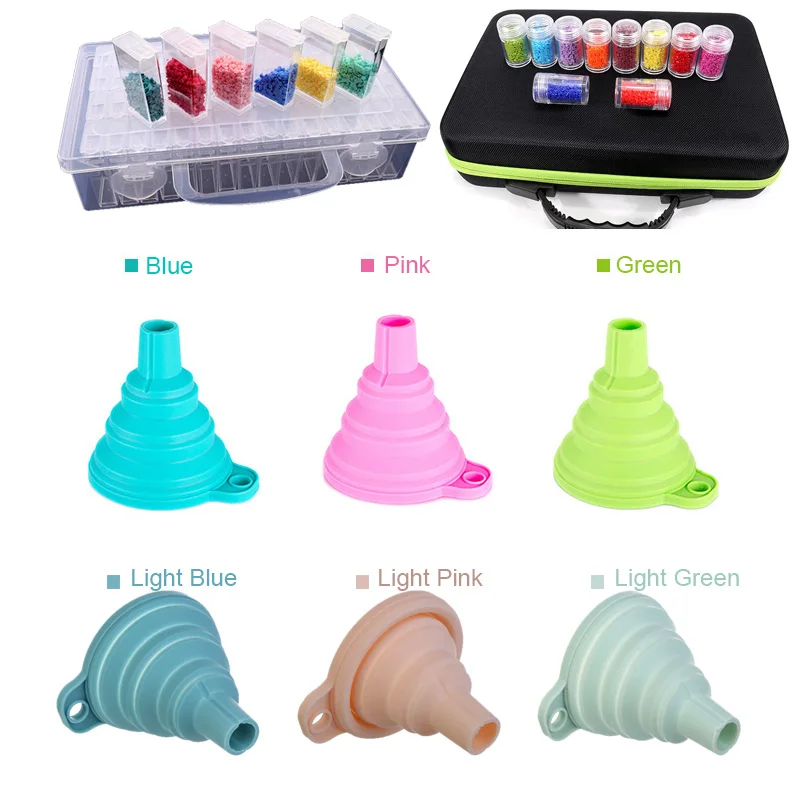 

Convenient Diamond Painting Accessories Beads Container Collapsible Silicone Funnel Diamond Embroidery Tools Organizer
