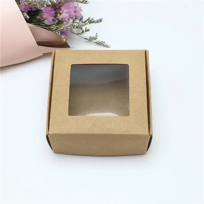 100 шт бумажные подарочные коробки для мыла ручной работы с прозрачными ПВХ окнами для свадебной вечеринки, коробки для конфет/шоколада/печенья - Цвет: Brown