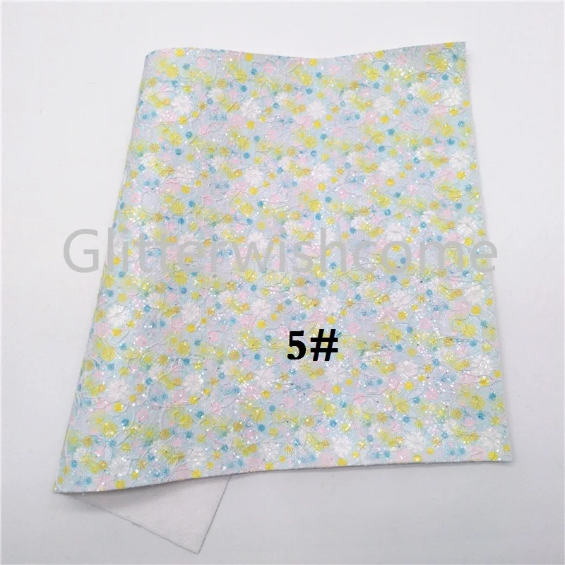 Glitterwishcome 21X29 см, размер А4, блестящая кружевная ткань с цветочным принтом из искусственной кожи, виниловая ткань из искусственной кожи для бантов, GM649A