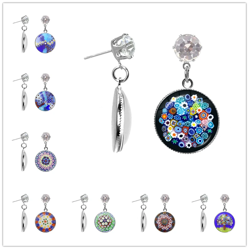Murano Millefiori Drop Crystal Earrings Multicolour Flower Glass Cabochon Earring For Women Girls Gift Dropship - Stud Earrings - AliExpress