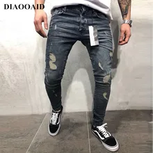 DIAOOAID модные Для мужчин Тонкий молнии джинсовые брюки мужские Повседневное рваные хлопковые однотонные Цвет дизайнерские джинсы туфли до лодыжки на молнии с эластичной резинкой сковорода