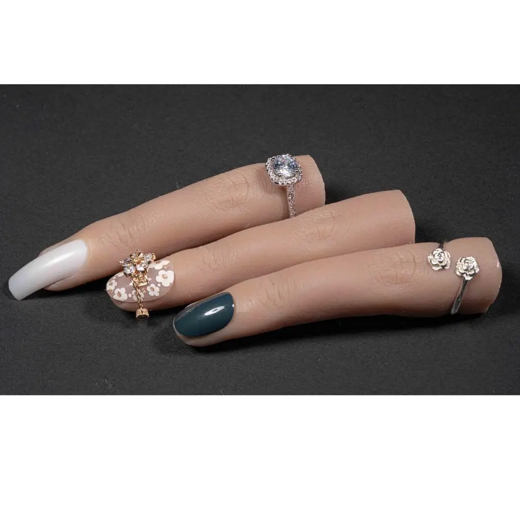 Silicone Practice Fake Finger Model For Hand Manicure Nail Art Training Display Fake Finger Natural Nail Tips Manicure Tool
