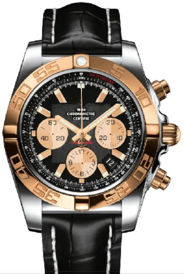 

Luxury Brand New Chronograph Men Stopwatch Sapphire Crystal Silver Gold Stainless Steel Black Leather Black Date Watch AAA+