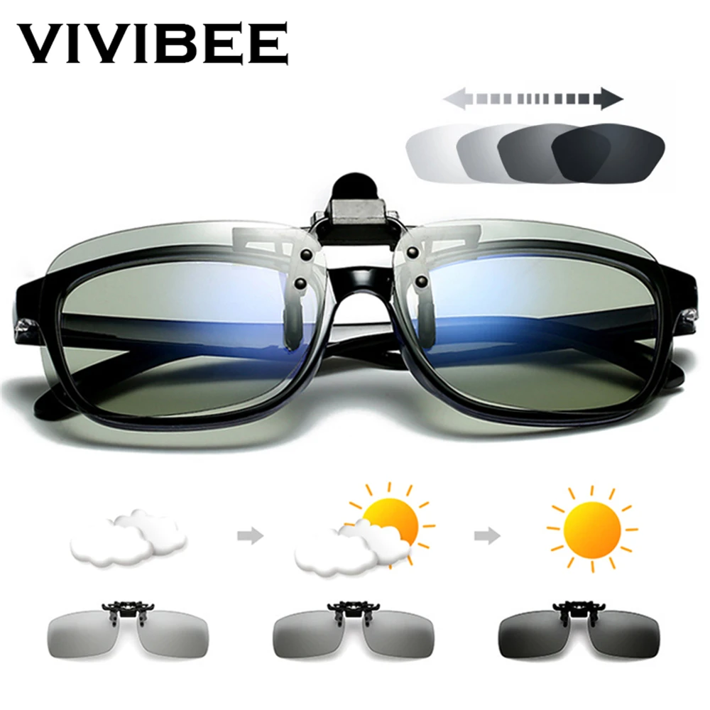 VIVIBEE Polarisierte Platz Flip Up Clip auf Sonnenbrille Männer Photochrome  Polarisierte Frauen Sonne Gläser für Nacht Fahren Objektiv - AliExpress