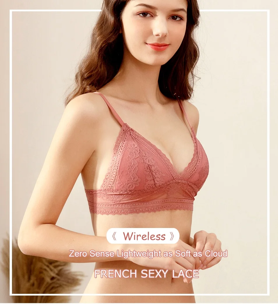

2019 Sexy Women Lace Bralette Bras Push Up Solid Color Ladies Underwear Wireless Comfortable Back Closure Girls Lingerie