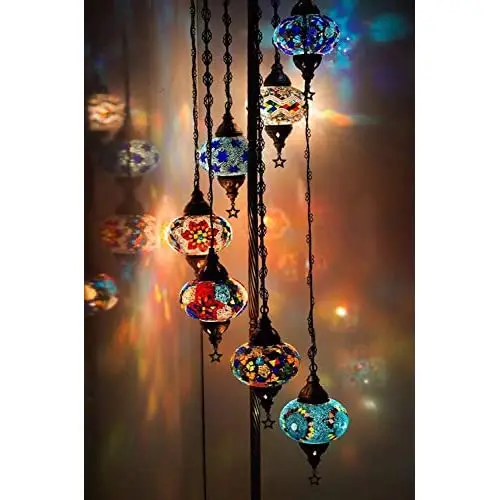 English Moroccan Mosaic Floor Lamp Light, 7 Small Globes