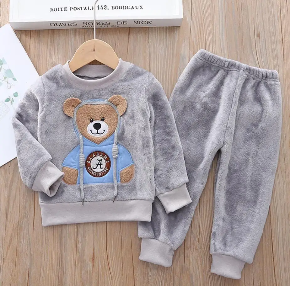 cute pajama sets	 Baby Boy Girl Clothes Pajamas Set Thick Flannel Fleece Toddler Child Warm Catoon Bear Sleepwear Kids Home Suit Autumn/Winter designer pajama sets