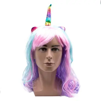 

1pc Rainbow Unicorn Wig Colorful Long Curly Custume Cosplay Fake Hair Birthday Bachelorette Party Decoration Mask Party Favor