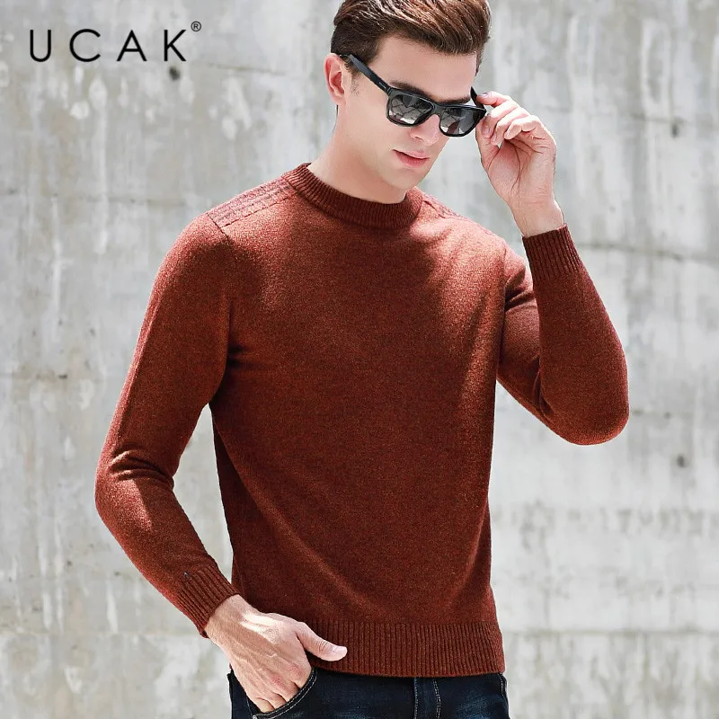 90% OFF UCAK Brand Pure Merino Wool Sweater Men New Fashion Trend Tops Casual Streetwear Autumn Winter PullHomme Sweaters Pullover U3143