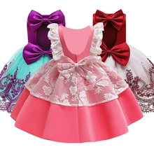 Кружевное платье принцессы с открытой спиной для маленьких девочек; элегантное платье-пачка для крещения; платье для дня рождения для маленьких девочек; одежда для маленьких девочек