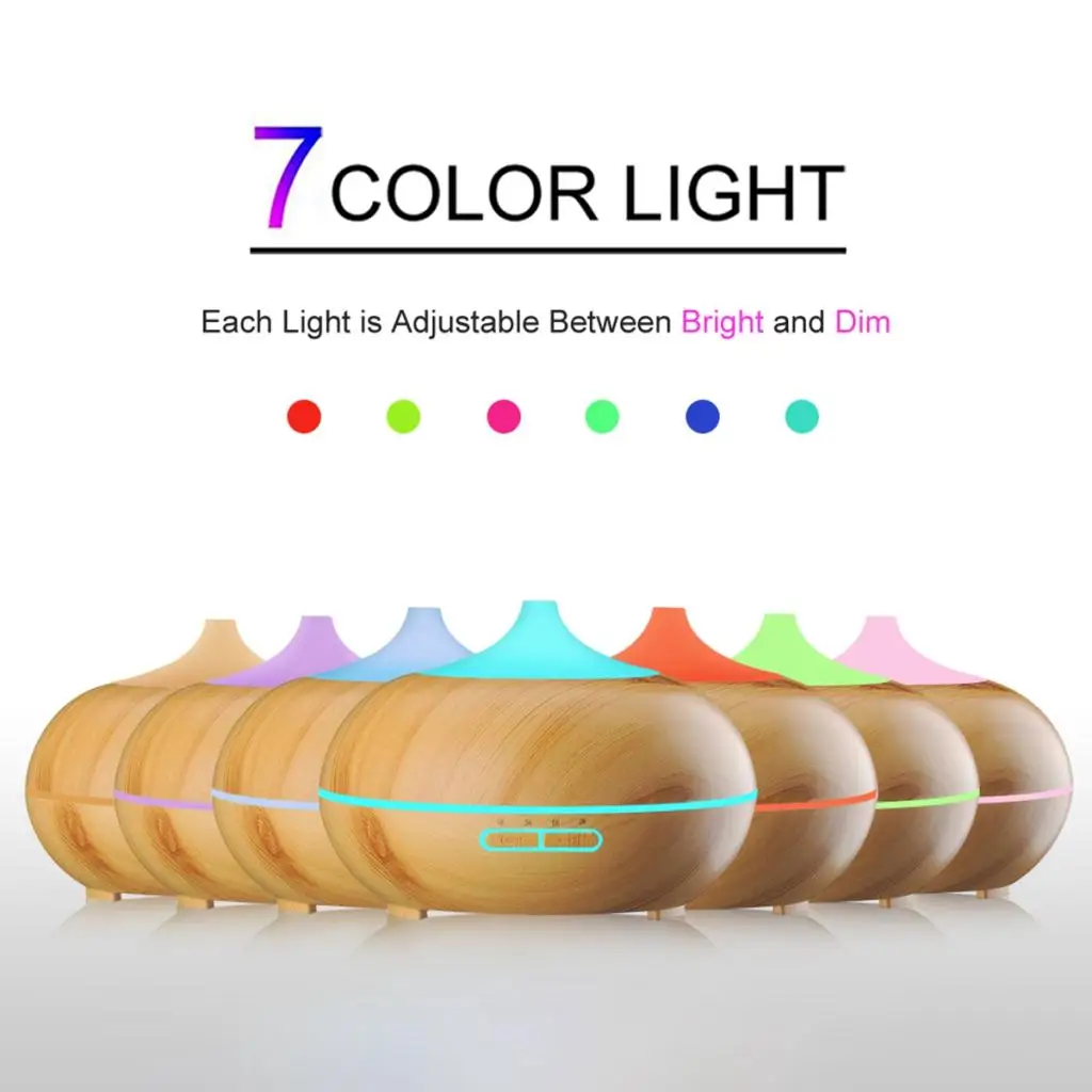 500ml Wood Grain Aroma Diffuser Auto Shut-Off Humidifier Air Purifier -A