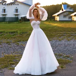 Sexy Off The Shoulder Wedding Dress Puff Sleeve Sweetheart Bridal Gown Lace Appliques Bride Dresses Button Vestidos De Novia