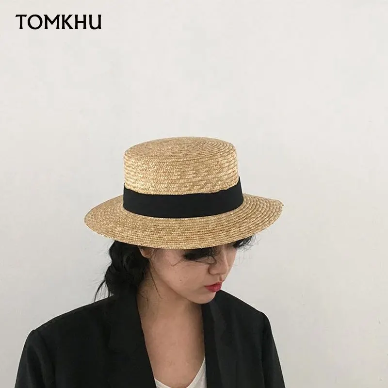 Fashion Summer Women Wide Brim Natural Straw Hat Chapeau Female Sun Hats Boater Black Panama Beach Hat Sombrero Mujer Fedora Cap 3